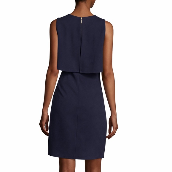 KARL LAGERFELD Navy Sleeveless Crepe Popover Dress - Picture 4 of 5